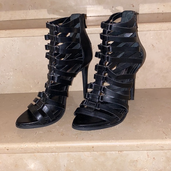 BCBGeneration Black Leather Zipper High Rise Heels - Picture 2 of 9